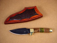 Alamogordo in blued O-1, Brass, Zebrawood, Serpentine Gemstone, Lizard Sheath