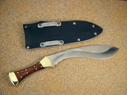 "Nasmyth-Marius" fine handmade custom khukri, reverse side view. Note tough, large and solid sheath with 1.75" aluminum belt loops