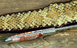 "Prairie Falcon" spine edgwork, filework detail. Note fully tapered tang, dovetailed bolsters and handle scales